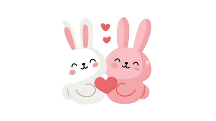 Fototapeta premium Cute Couple of Cartoon Bunnies in Love Holding a Heart.