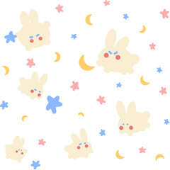Obraz premium Seamless Pattern of Cute Bunny Astronaut in Space with Planets and Stars for Nursery Wallpaper