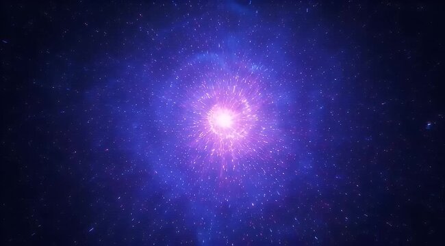 Deep space hyper jump with star burst light through purple cosmos