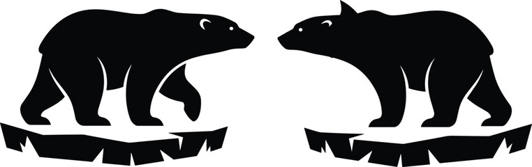 Polar bear silhouette pair standing on ice floe facing each other wildlife arctic animal logo emblem vector illustration design minimal © Shaqbia