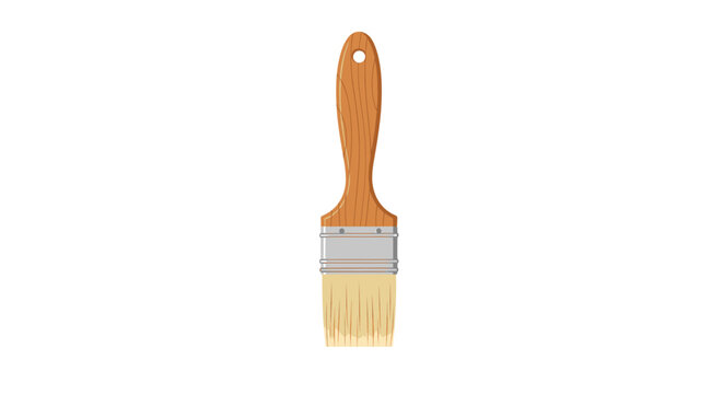 Modern Paintbrush Design for Cooking and Artistic Utensil with Wooden Handle and Flat Synthetic Bristles in Digital Illustration