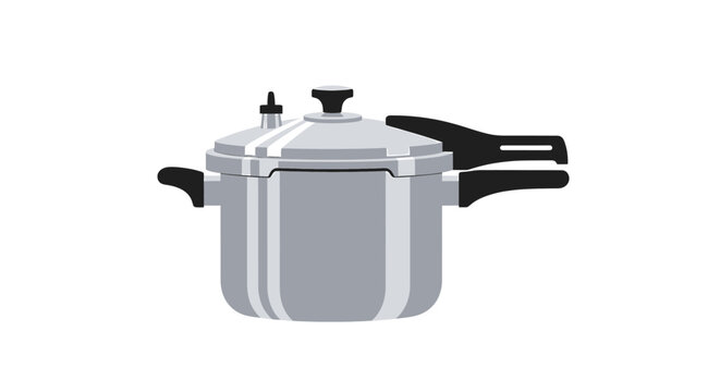 Modern Gray Pressure Cooker with Dual Handles, Black Knob Lid, and Streamlined Design as a Key Cooking Utensil Illustration