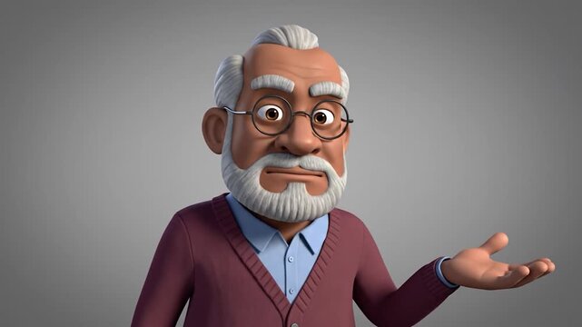 Cartoon elderly man with glasses expressing confusion and surprise