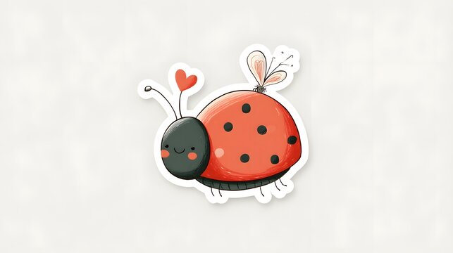 Cute Ladybug with Heart Antenna and Wings Sticker Design.