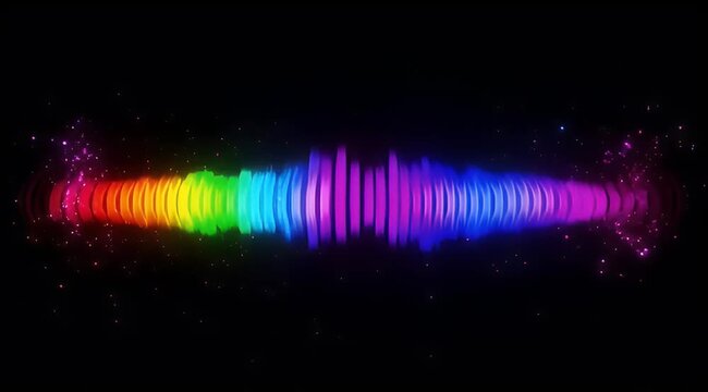 An abstract spectrum of colorful wavelengths against a dark starfilled background