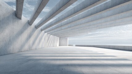 Fototapeta premium Abstract architectural structure featuring sunlight casting shadows on concrete, ideal for modern design and minimalist concepts