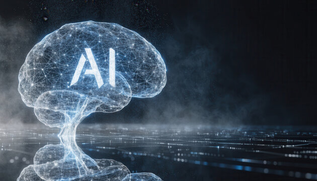 Neural network brain glowing with data connections, futuristic digital concept