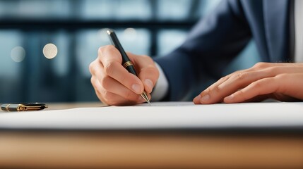 A close-up of a person signing a document, symbolizing professionalism and commitment in the business environment.