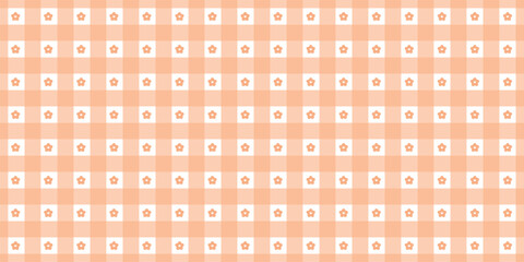 Pink gingham checkered pattern with small Yellow gingham or vichy seamless pattern with daisy flower icons seamless background