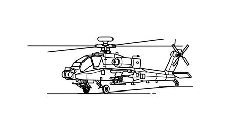 Fototapeta premium Military Attack Helicopter Blueprint Drawing - Side View