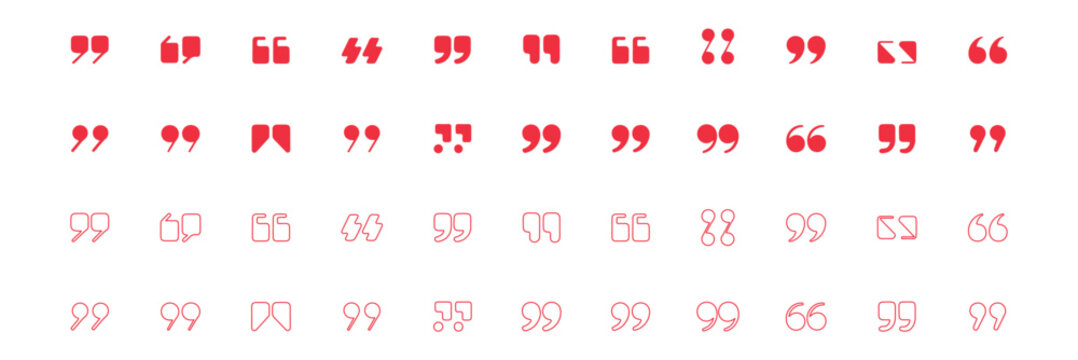 Set of quote mark, quotes icon, sign, symbol, emblem. Ditto marks icon set. Quotation marks. Dialogue discussion symbol for UI UX, website, mobile app. Quotation marks vector icon set collection