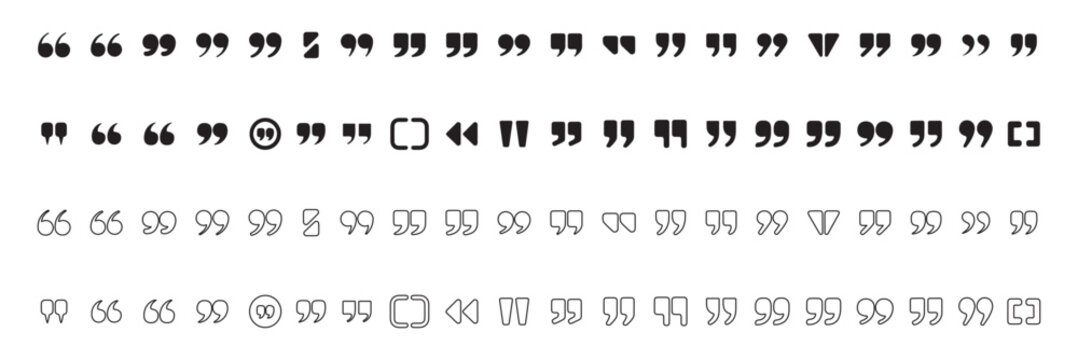Quotation Marks and Punctuation Icon Set with Comma, Apostrophe, Parenthesis, and Speech Quote Symbols. quotation mark double quote icon set vector. Collection of various quotation mark symbols, icons