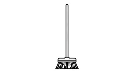 A simple linear depiction of a broom standing upright presented as a bold silhouette high quality © MIRAJ02