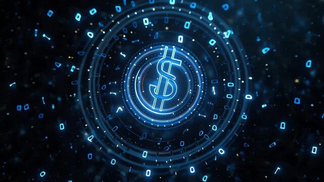 Futuristic Digital Blockchain Network with Glowing Bitcoin Symbol and Data Flow