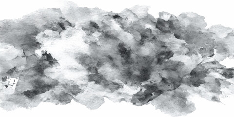 An abstract monochrome cloudscape displays textured layers of black and white smoke drifting through the bright atmosphere like fluffy clouds in the summer sky © ZT Stock Studio