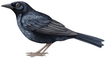 Fototapeta premium Detailed Illustration of a Black Bird Standing on a White Background.