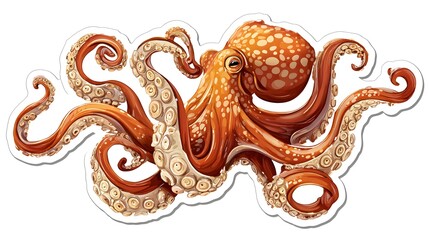 Naklejka premium Detailed Illustration of a Vibrant Orange Octopus with Eight Tentacles.