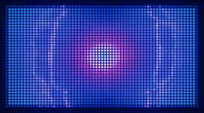 Vibrant digital grid artwork featuring a dynamic gradient and pixelated design