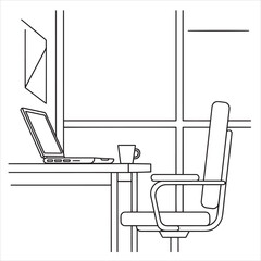 Fototapeta premium Vector illustration of office workspace with laptop and chair