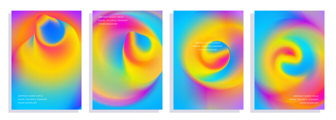 Obraz premium Dynamic abstract circle shape blend pastel colorful gradient abstract circle cover poster background design set. Modern decorative backgrounds ideal for digital design, branding, presentations, etc.