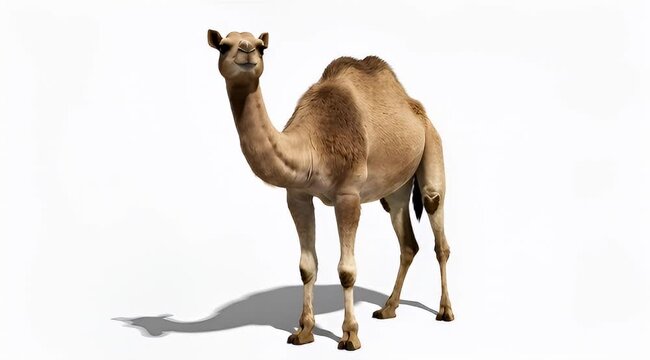 Full body view of a camel standing on a white background