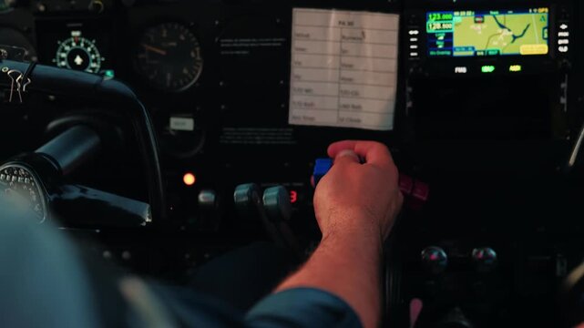 Confident thumbs up in vintage Twin Comanche cockpit &mdash; PA-30 performance card, Garmin map, success moment.