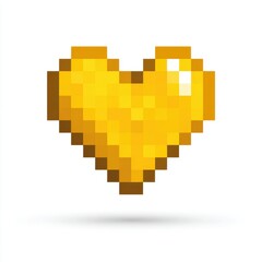 Obraz premium Pixel Art Golden Heart Icon With Shadow On White Background