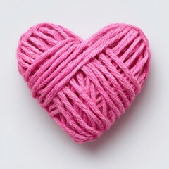 Fototapeta premium Pink Yarn Heart Shape On White Background