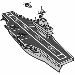 Gray Aircraft Carrier with Helicopters naval ship military © MST RAMIJA