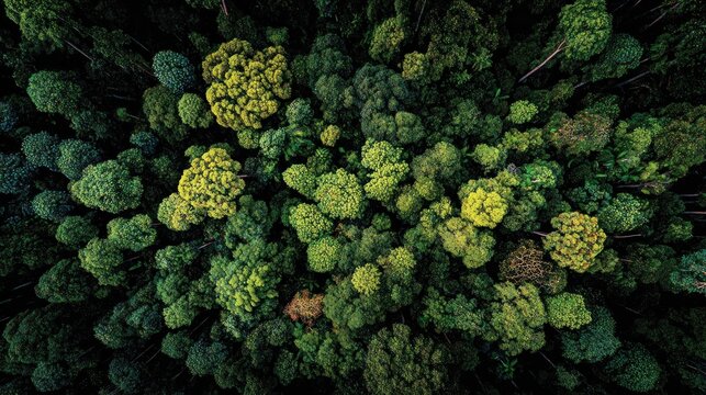 Aerial view of lush green forest canopy providing a vibrant natural backdrop