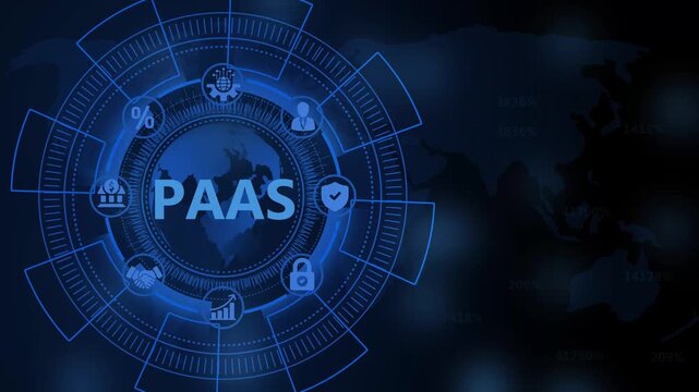 Futuristic Digital Interface with PAS Text and World Map Backdrop PAAS platform as a service