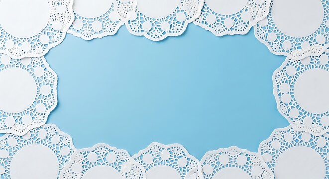 Neatly arranged white lace doilies layered slightly