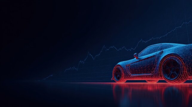 Sleek sports car with illuminated outline against dark background, showcasing its aerodynamic design, futuristic appeal. ..Created with Generative AI, not depicting real subjects.