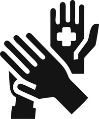 Obraz premium Protective medical gloves with a healthcare cross symbol for safety and sanitation