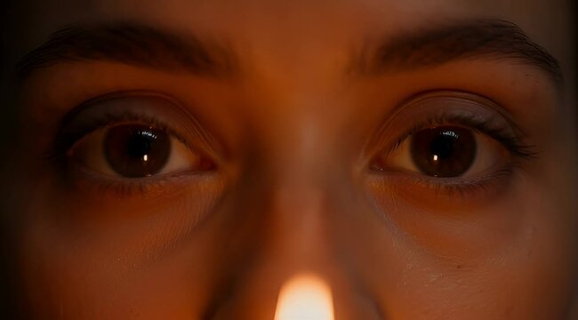 Intense gaze illuminated by warm light, capturing raw emotion and vulnerability