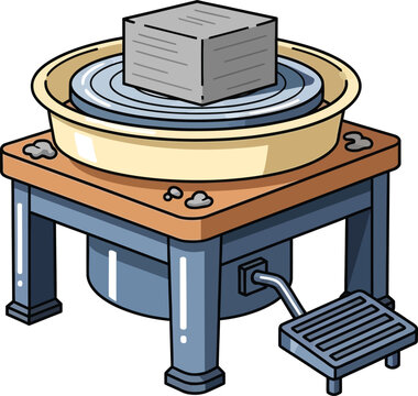 Illustration of Pottery wheel with clay block on table