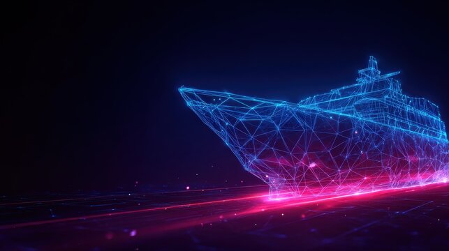 A futuristic ship design, radiating energy in a high-tech style, it's a visualization of advanced maritime transport. ..Created with Generative AI, not depicting real subjects.