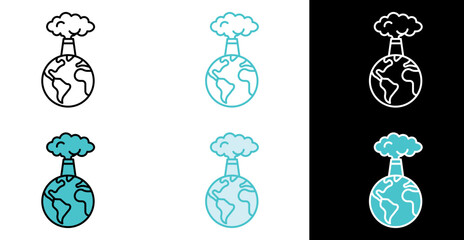 Earth with factory smoke icon for air pollution awareness graphics in line and fill style