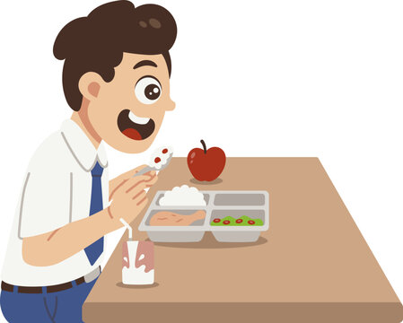 Siswa dengan makanan bergizi ilustrasi vektor