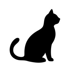 Black cat silhouette sitting isolated on white background © Tayeem