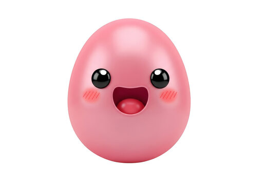 A cute pink cartoon egg with a smiling face and eyes looking cheerful