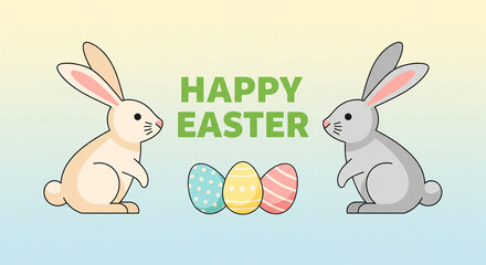 Obraz premium Two bunnies celebrating easter with colorful eggs