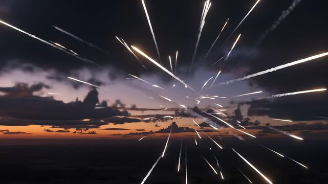 Shooting stars in the night sky.
