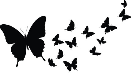 Butterfly silhouette vector illustration, flying butterflies collection, black insect outline design, nature decorative element, winged insect pattern, swarm butterfly artwork © Arafat