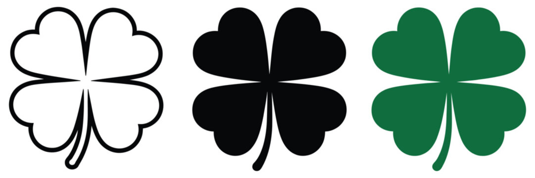 Four Leaf Clover Vector, St. Patrick&rsquo;s Day shamrock illustration, lucky Irish symbol, green clover design element