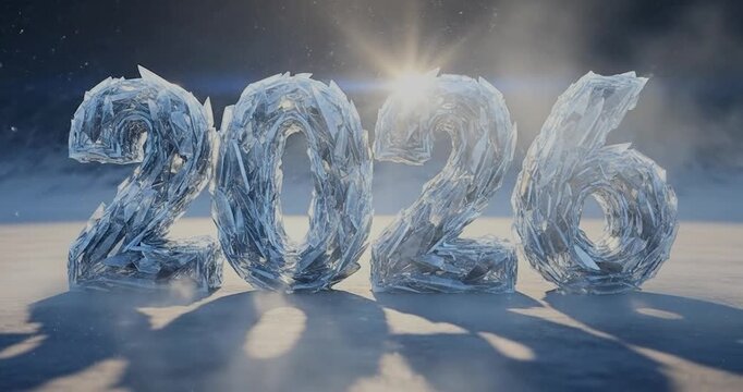 Ice Sculpture of 2026 Melting Away Gradually.