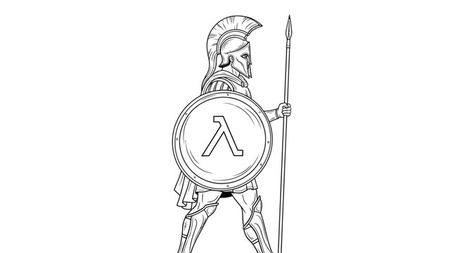 Spartan Warrior with Lambda Shield and Spear, Ancient Greek Soldier Illustration