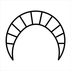 Fototapeta premium A simple, stylized black and white line drawing of a crescent moon shape with internal divisions, resembling a stylized horn or a segmented arch.