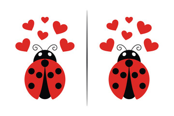 Flying Ladybug and Heart Vector, dotted polka dot pattern, spring illustration, ladybug symbol of luck, protection, resistance, and prosperity, also represents senseless violence, flat vector design. © Ayat 04