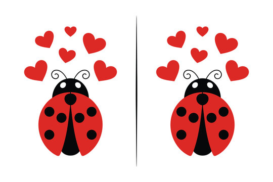 Flying Ladybug and Heart Vector, dotted polka dot pattern, spring illustration, ladybug symbol of luck, protection, resistance, and prosperity, also represents senseless violence, flat vector design.